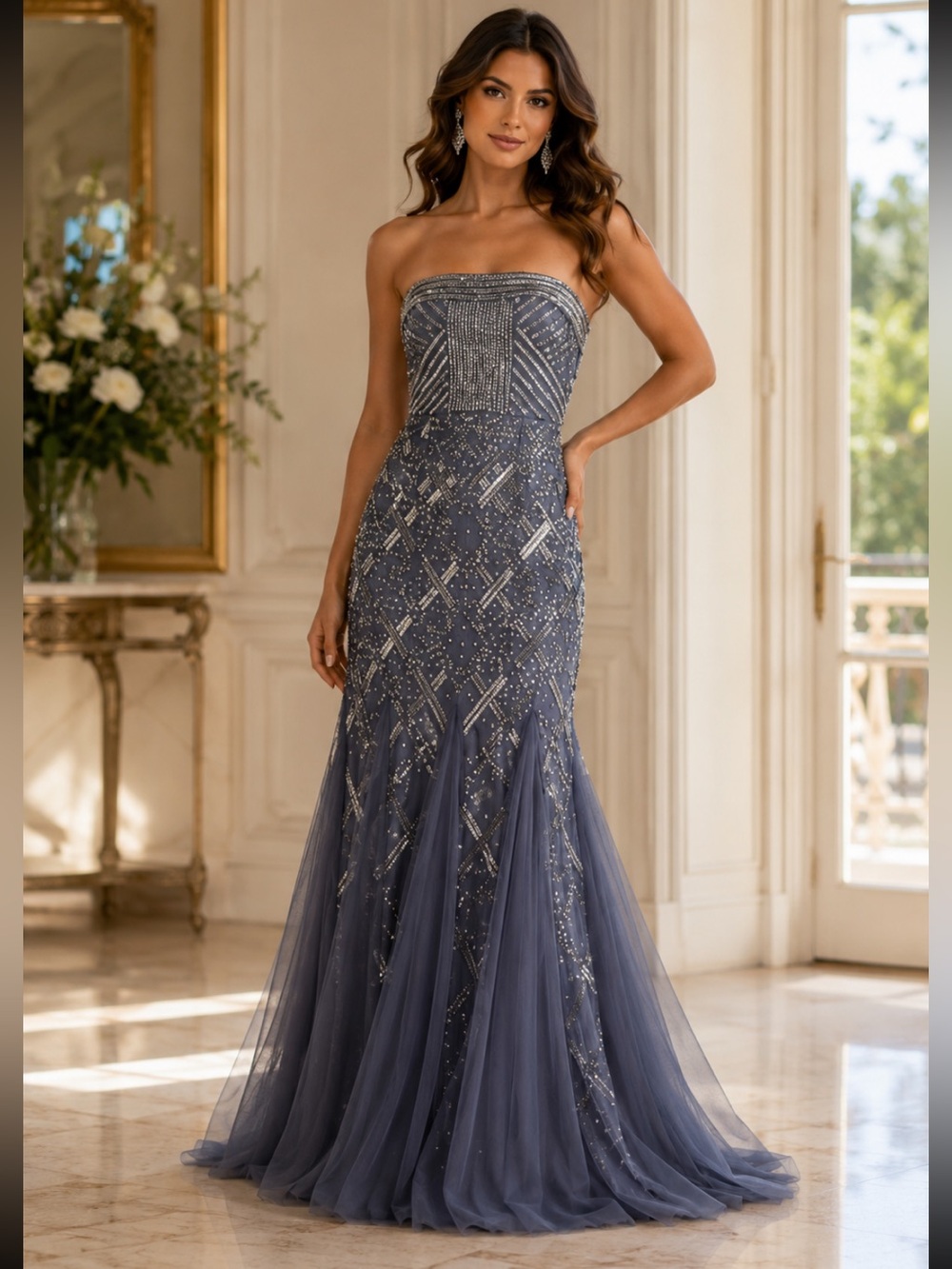 Adrianna Papell strapless sequin long dress